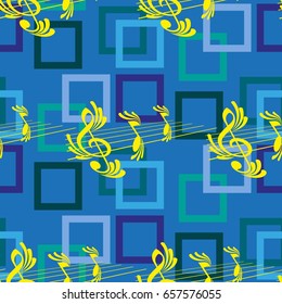 Endless abstract pattern. Background texture, note, treble clef, music, sound.  Vector illustration.