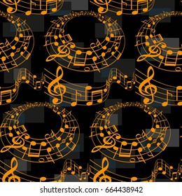 Endless abstract pattern. Background texture, note, treble clef, music, sound.  Vector illustration.