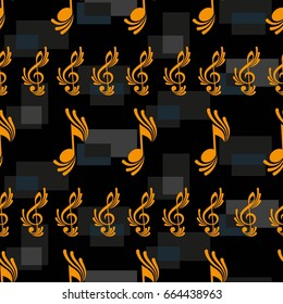 Endless abstract pattern. Background texture, note, treble clef, music, sound.  Vector illustration.