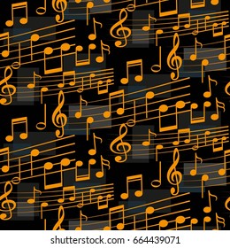 Endless abstract pattern. Background texture, note, treble clef, music, sound.  Vector illustration.
