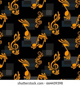 Endless abstract pattern. Background texture, note, treble clef, music, sound.  Vector illustration.