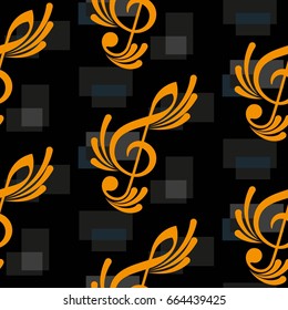 Endless abstract pattern. Background texture, note, treble clef, music, sound.  Vector illustration.