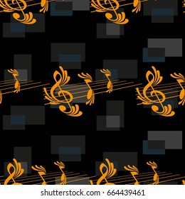 Endless abstract pattern. Background texture, note, treble clef, music, sound.  Vector illustration.