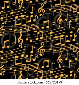 Endless abstract pattern. Background texture, note, treble clef, music, sound.  Vector illustration.