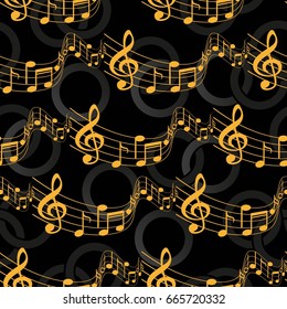Endless abstract pattern. Background texture, note, treble clef, music, sound.  Vector illustration.