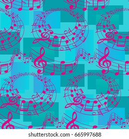 Endless abstract pattern. Background texture, note, treble clef, music, sound.  Vector illustration.