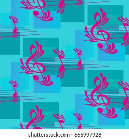 Endless abstract pattern. Background texture, note, treble clef, music, sound.  Vector illustration.