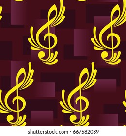 Endless abstract pattern. Background texture, note, treble clef, music, sound.  Vector illustration.