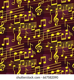 Endless abstract pattern. Background texture, note, treble clef, music, sound.  Vector illustration.