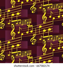 Endless abstract pattern. Background texture, note, treble clef, music, sound.  Vector illustration.