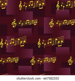 Endless abstract pattern. Background texture, note, treble clef, music, sound.  Vector illustration.
