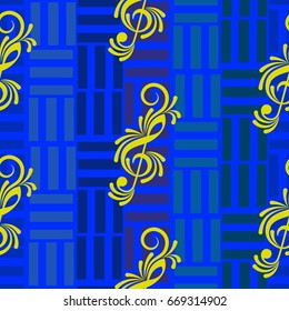 Endless abstract pattern. Background texture, note, treble clef, music, sound.  Vector illustration.