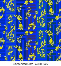 Endless abstract pattern. Background texture, note, treble clef, music, sound.  Vector illustration.