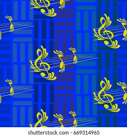 Endless abstract pattern. Background texture, note, treble clef, music, sound.  Vector illustration.