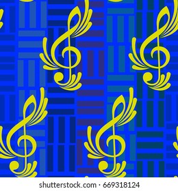 Endless abstract pattern. Background texture, note, treble clef, music, sound.  Vector illustration.