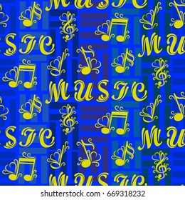 Endless abstract pattern. Background texture, note, treble clef, music, sound.  Vector illustration.