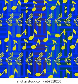 Endless abstract pattern. Background texture, note, treble clef, music, sound.  Vector illustration.