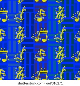 Endless abstract pattern. Background texture, note, treble clef, music, sound.  Vector illustration.