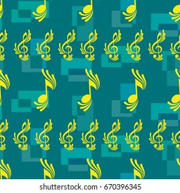 Endless abstract pattern. Background texture, note, treble clef, music, sound.  Vector illustration.