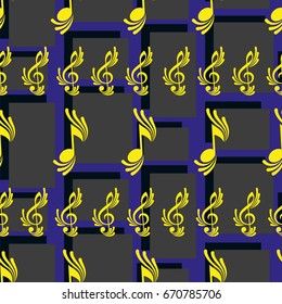 Endless abstract pattern. Background texture, note, treble clef, music, sound.  Vector illustration.