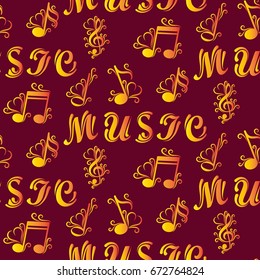 Endless abstract pattern. Background texture, note, treble clef, music, sound.  Vector illustration.