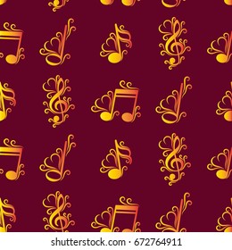 Endless abstract pattern. Background texture, note, treble clef, music, sound.  Vector illustration.