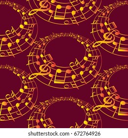 Endless abstract pattern. Background texture, note, treble clef, music, sound.  Vector illustration.