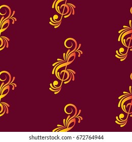 Endless abstract pattern. Background texture, note, treble clef, music, sound.  Vector illustration.