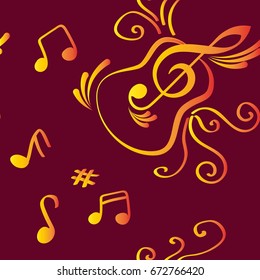 Endless abstract pattern. Background texture, note, treble clef, music, sound.  Vector illustration.