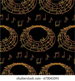 Endless abstract pattern. Background texture, note, treble clef, music, sound.  Vector illustration.