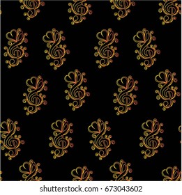 Endless abstract pattern. Background texture, note, treble clef, music, sound.  Vector illustration.