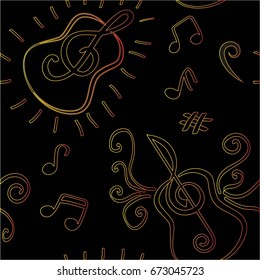 Endless abstract pattern. Background texture, note, treble clef, music, sound.  Vector illustration.