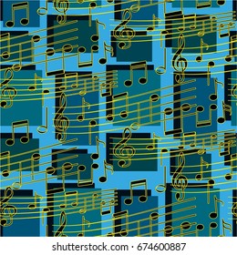 Endless abstract pattern. Background texture, note, treble clef, music, sound.  Vector illustration.