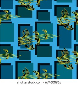 Endless abstract pattern. Background texture, note, treble clef, music, sound.  Vector illustration.