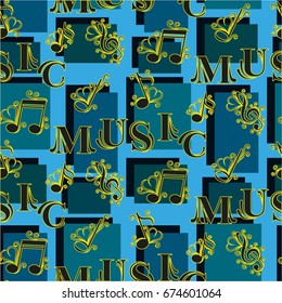 Endless abstract pattern. Background texture, note, treble clef, music, sound.  Vector illustration.
