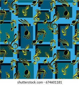 Endless abstract pattern. Background texture, note, treble clef, music, sound.  Vector illustration.