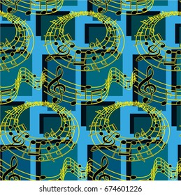 Endless abstract pattern. Background texture, note, treble clef, music, sound.  Vector illustration.