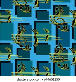 Endless abstract pattern. Background texture, note, treble clef, music, sound.  Vector illustration.