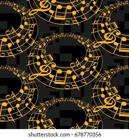 Endless abstract pattern. Background texture, note, treble clef, music, sound.  Vector illustration.