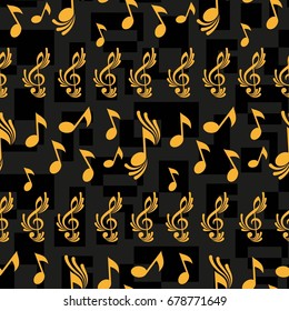 Endless abstract pattern. Background texture, note, treble clef, music, sound.  Vector illustration.