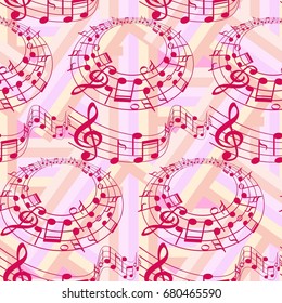 Endless abstract pattern. Background texture, note, treble clef, music, sound.  Vector illustration.