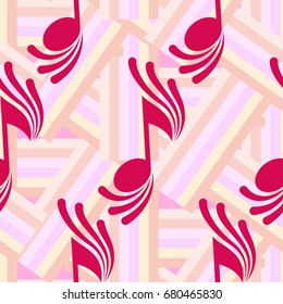 Endless abstract pattern. Background texture, note, treble clef, music, sound.  Vector illustration.