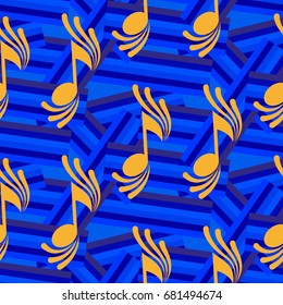 Endless abstract pattern. Background texture, note, treble clef, music, sound.  Vector illustration.