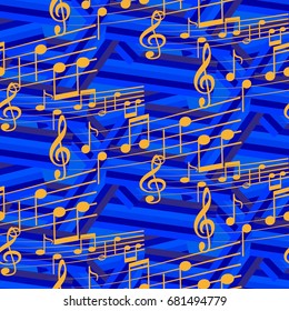 Endless abstract pattern. Background texture, note, treble clef, music, sound.  Vector illustration.
