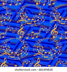 Endless abstract pattern. Background texture, note, treble clef, music, sound.  Vector illustration.