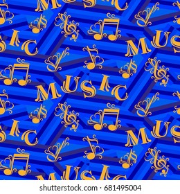 Endless abstract pattern. Background texture, note, treble clef, music, sound.  Vector illustration.