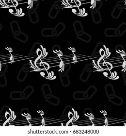 Endless abstract pattern. Background texture, note, treble clef, music, sound.  Vector illustration.