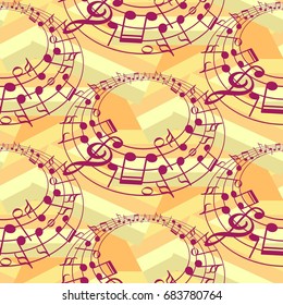 Endless abstract pattern. Background texture, note, treble clef, music, sound.  Vector illustration.