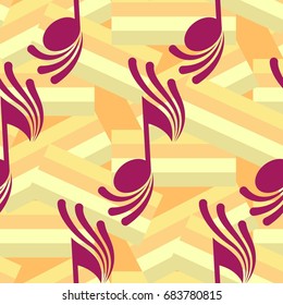 Endless abstract pattern. Background texture, note, treble clef, music, sound.  Vector illustration.