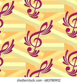 Endless abstract pattern. Background texture, note, treble clef, music, sound.  Vector illustration.